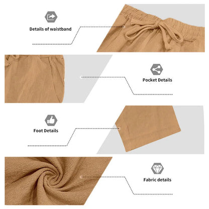 Men's Autumn Loose Trend Linen Solid Color Simple Lapel Long-Sleeved Shirt Beach Trousers Set