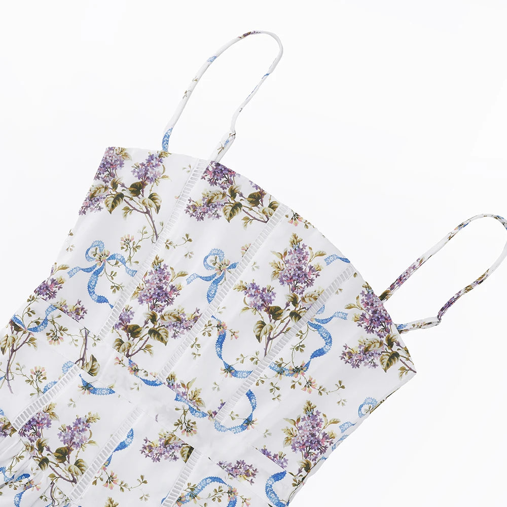 Summer Midi Dress - Women's Floral Print Elegant Camisole Fit and Flare Holiday Dress