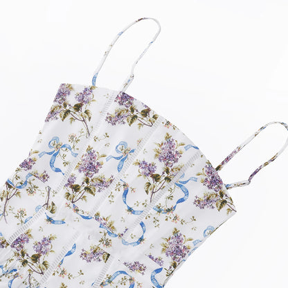 Summer Midi Dress - Women's Floral Print Elegant Camisole Fit and Flare Holiday Dress