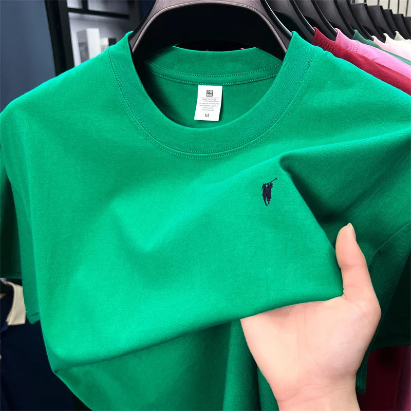 Xiaoma Embroidery Casual Pure Cotton Short Sleeved T-shirt for Young Men, Round Neck Solid Color T-shirt for Men