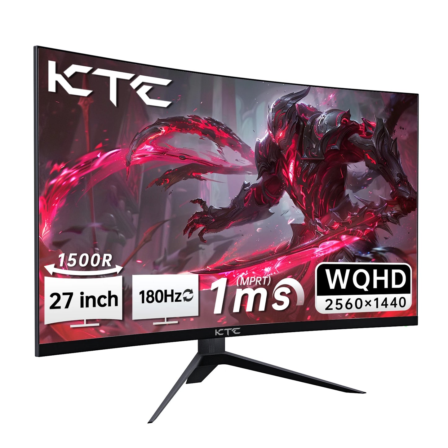 27 Inch Curved Monitor - WQHD 1440P Gaming Display 180Hz 1ms Response HDR10 FreeSync