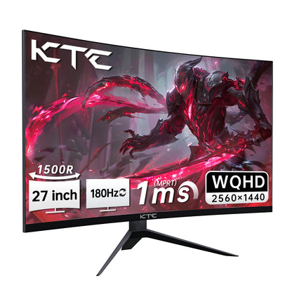 27 Inch Curved Monitor - WQHD 1440P Gaming Display 180Hz 1ms Response HDR10 FreeSync