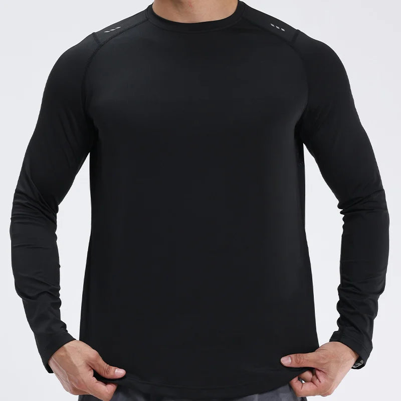 Men Compression Shirt - Long Sleeve Running Gym Top With Moisture Wicking Fabric