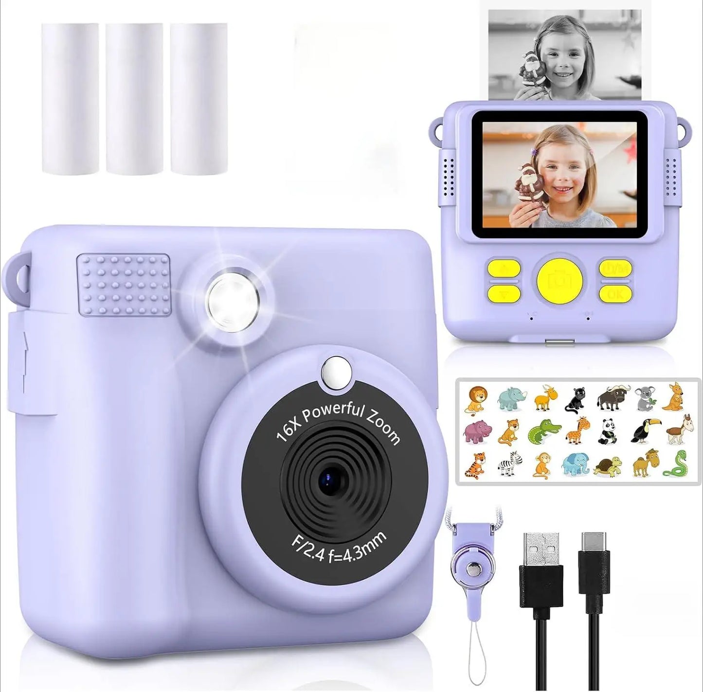 Instant Print Camera - Kids Digital Camera with 1080P HD Video, Waterproof & Shockproof Toy