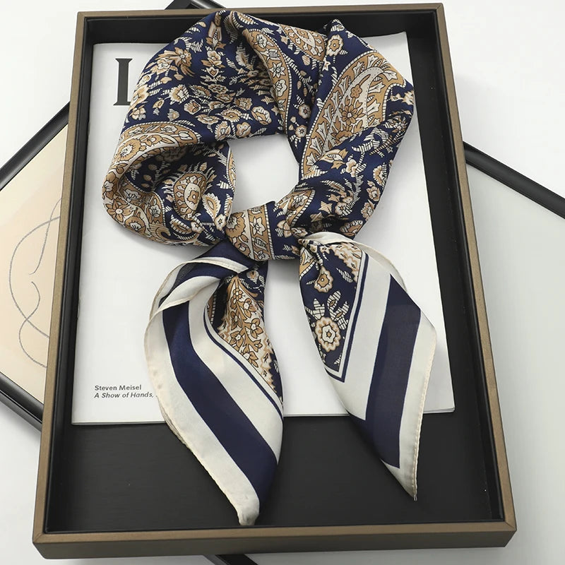 Luxury Silk Cat Print Scarf - Womens Neck Hair Tie Bandana Foulard 70cm