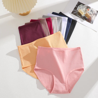 FINETOO 4 Pieces High Waist Women's Unicolor Seamless Panties Oversized Women's Underwears Solid Color S-XXL Cotton Pantys