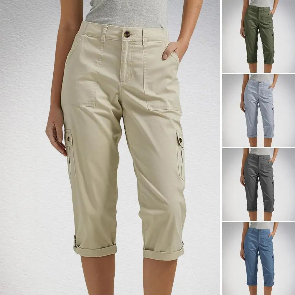 Women's Capris Joggers Mid Rise Cropped Cargo Pants Summer Quick Dry Hiking Pants with Multi Pockets Lightweight Summer Bottoms