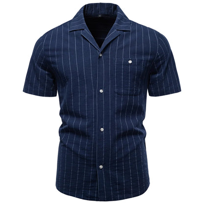 AIOPESON Men's Casual Stripe Design Shirt Short Sleeve Button Pocket Cotton Soft Breathable Lightweight Summer Daily Wear