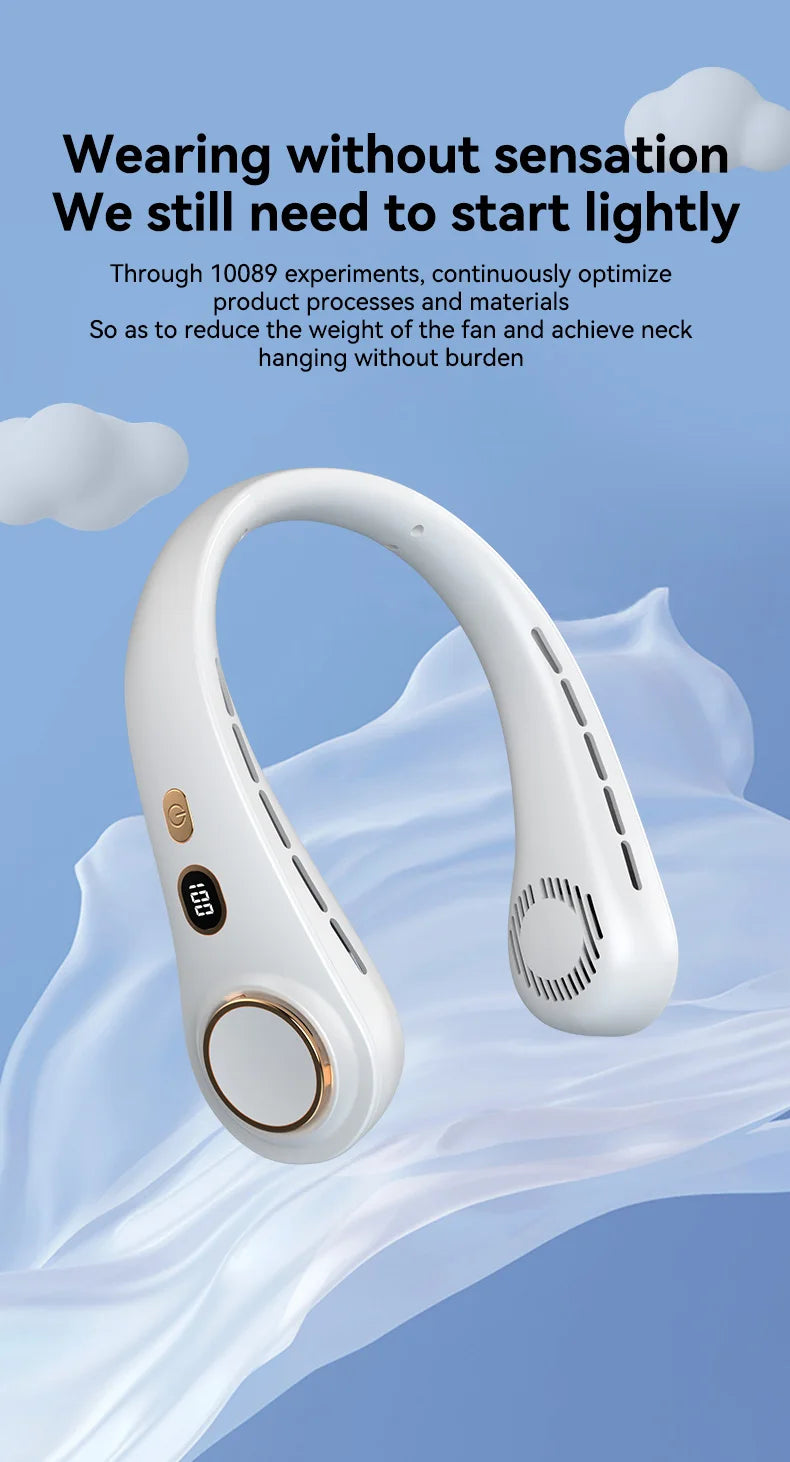 Portable Hanging Neck Fan Rechargeable Personal Neck Ventilator Digital Display Personal Cooling For Outdoor Travel Sports