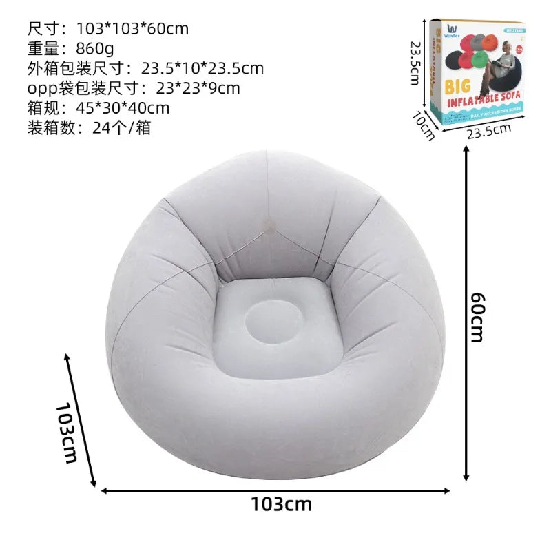 Inflatable Lazy Sofa U-shaped Flocking with Armrests, Backrest Seat Outdoor Pvc Indoor Portable Single Inflatable Sofa