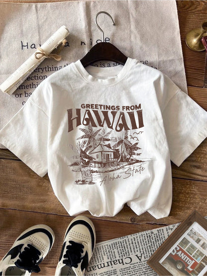 2026 casual and comfortable children's clothing house tree print short sleeved solid color top T-shirt, casual travel