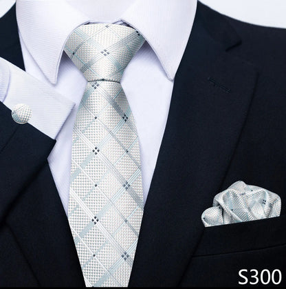 Mens Blue Gold Tie  Pocket Square Set - Wedding  Party Accessories