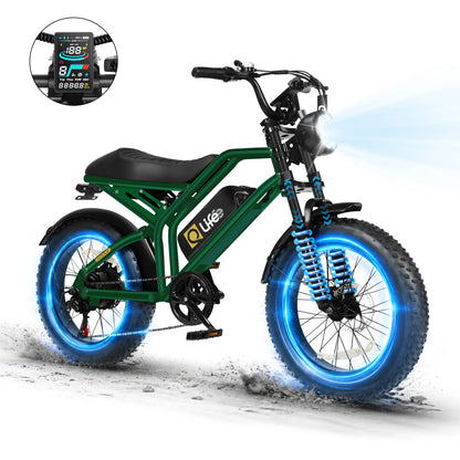 Qlife Spark D1 Electric Bike for Adults, 1500W Peak Motor 48V 10.4 Ah, 16" Fat Tires Electric Mountain Bike, 28 MPH 50Mi Range Off-Road Ebike with Full Suspension