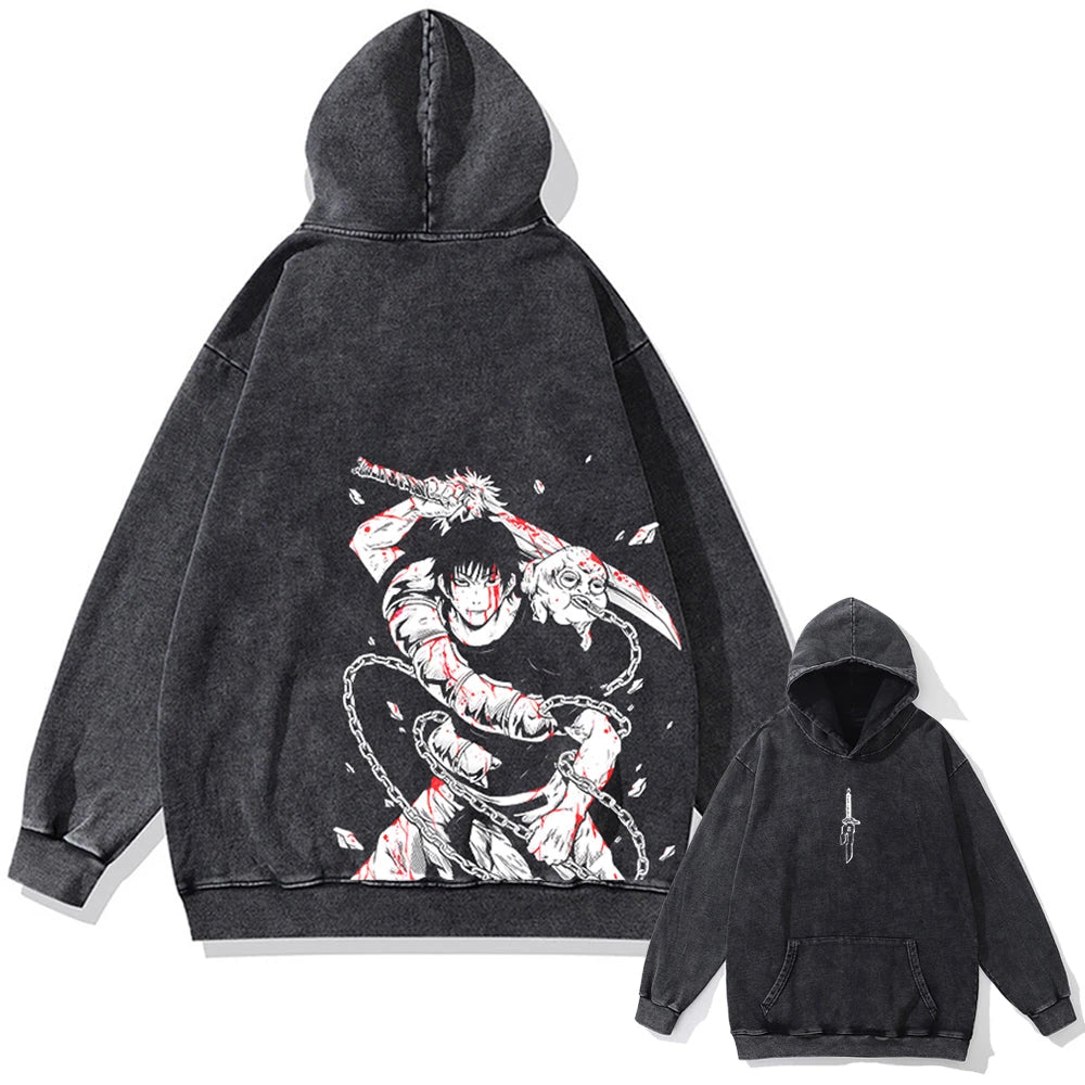 Japanese Anime Jujutsu Kaisen Print Hooded Pullover Men Hip Hop Sweatshirt Vintage Hoodie Harajuku Cotton Sweatshirts