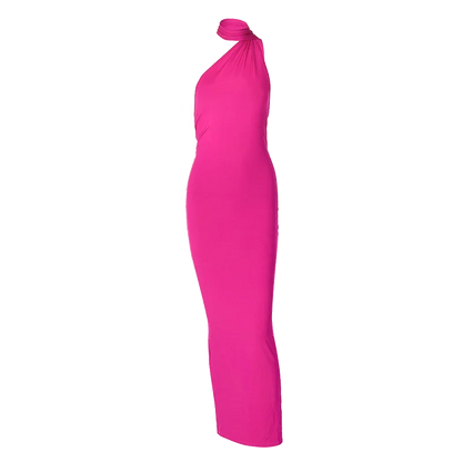 Hugcitar One Shoulder Backless Adjustable Scarf Loop Ruched Sexy Maxi Dress Women Elegant Y2K Streetwear Festival Outfit