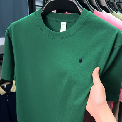 Xiaoma Embroidery Casual Pure Cotton Short Sleeved T-shirt for Young Men, Round Neck Solid Color T-shirt for Men
