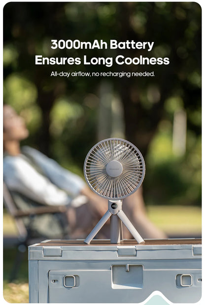New Foldable Tripod Handheld Fan 3000mAh 4-Speed Rechargeable Fan LED Digital Display Portable Fan for Outdoor Travel Camping