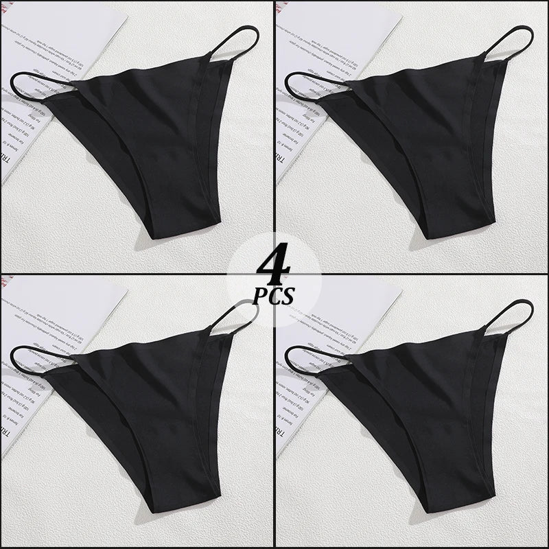 4PCS/Set Seamless Thin Strap Thong Underwear Women Low Rise Briefs Ice Silk Comfortable Panties Multi Color No Trace Lingerie