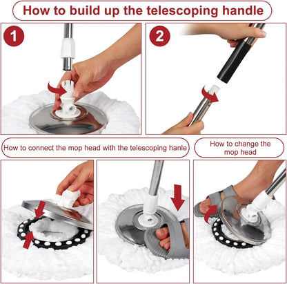 360 Spin Mop Bucket Set - Adjustable Handle with Wheels WetDry Separation - ZOOMNSTORE