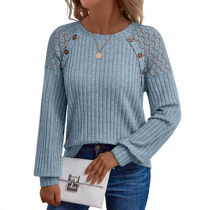 2025 New Autumn Women's Blouses Elegant Fashion Lace Hollow Out Patchwork Button Shirts Loose Casual Long Sleeve Pullover Tops