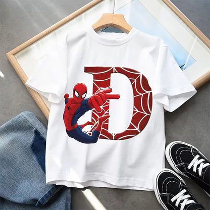 2026  New Children's Spider Man Cartoon Letter Printed T-shirt Cotton T-shirt Boys' Short Sleeved Top Children's Clothing