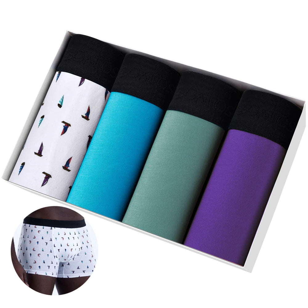 Mens Cotton Boxer Shorts - 4-Pack Underwear Set Soft and Comfortable