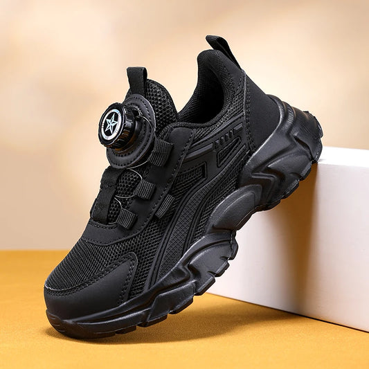 Children Sports Shoes - Boys Running Sneakers Black Mesh | Breathable Summer Casual
