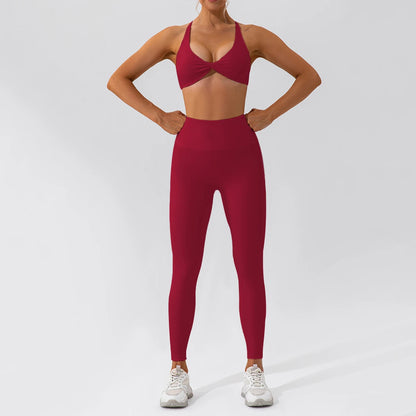 Women Yoga Suit - Quick Dry Gym Tracksuit With Long Sleeve Top & High Waist Leggings