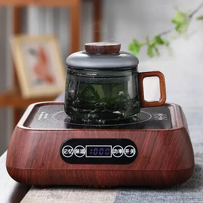 Heat Resistant Glass Tea Infuser Cup - 200ml Teacup with Wood Handle and Filter for Kung Fu Tea Set - ZOOMNSTORE