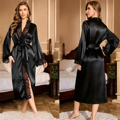 1 Piece Women's Ice Silk Satin Glossy Robe Pajamas Plus Size Nightgown Elegant Lace Homewear Fashion Casual Loungewear