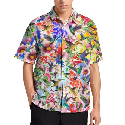Birds Flamingo Parrot Hawaiian Shirts For Men 3D Printed Vacation Beach Shirt Trendy Short Sleeve Lapel Blouse Streetwear