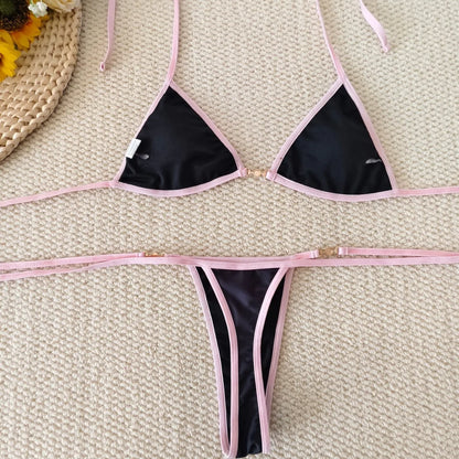 Sexy Thong Bikini - Micro Bikinis Two Piece Swimwear Set | Striped Print Beach Bathing Suit