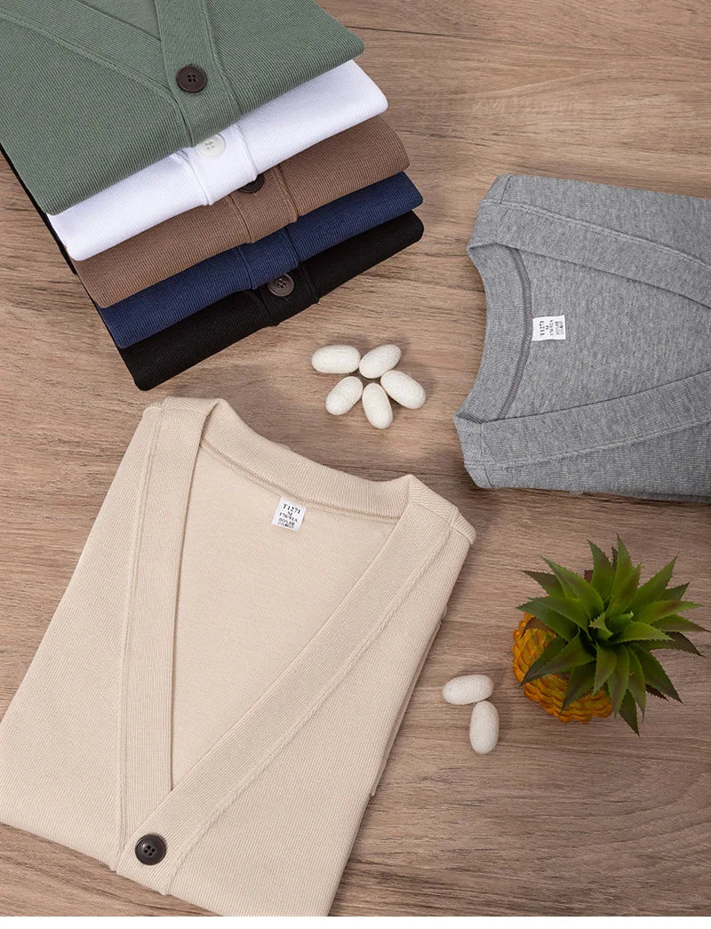 BROWON New Knitted Sweater Cardigan Men 2026 Autumn Solid Casual Man Clothes Korean Fashion 80% Cotton V-Neck Collar Sweater Men
