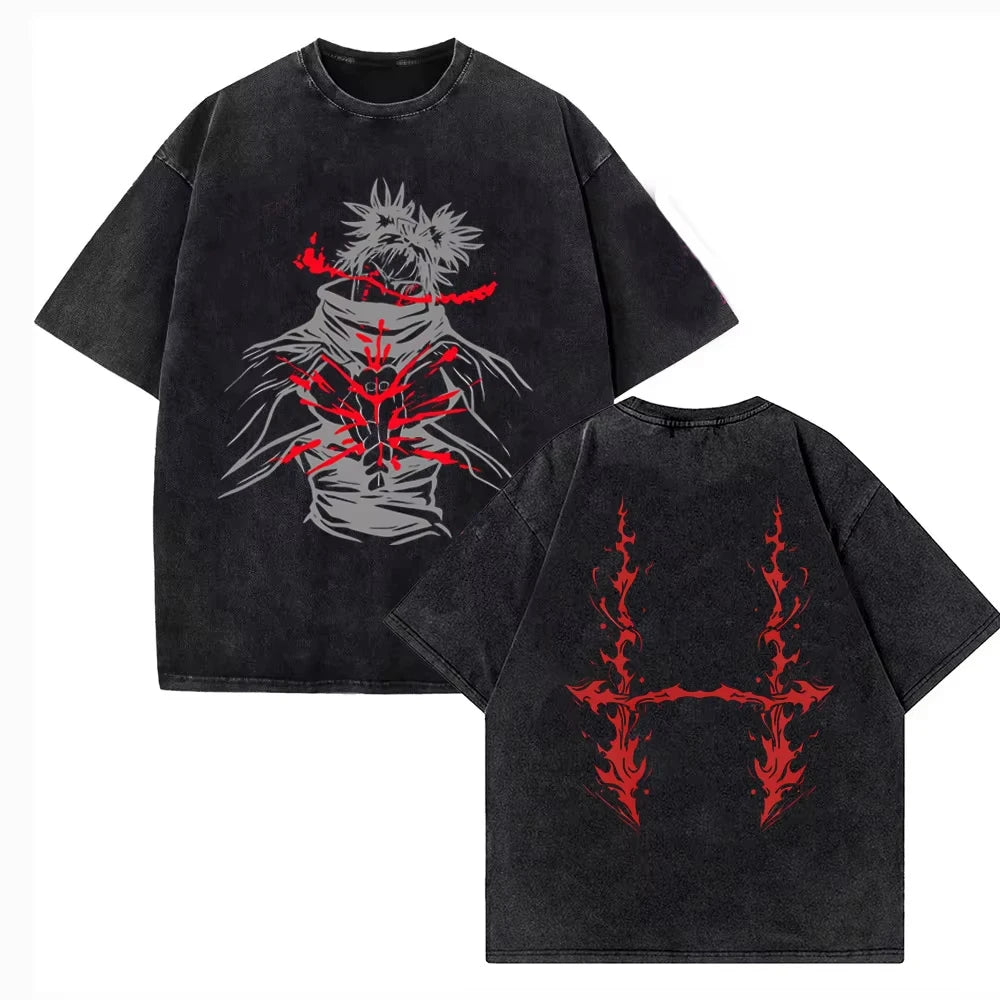 Jujutsu Kaisen T Shirt Men Women Tshirt Gojo Satoru Washed Cotton T-shirt Clothing Summer Short Sleeve Oversized Tees Streetwear