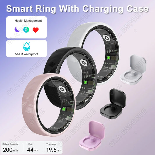 Smart Ring Couple Space Interaction Health and Sleep Monitor Multi Sport Mode Gesture Control 5ATM Waterproof with Charging Case