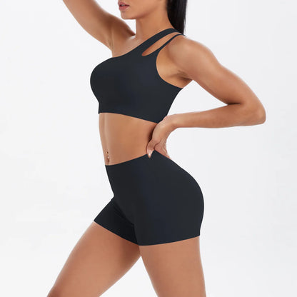 JUREN Yoga Clothes Set 2 Piece Gym Sports Shorts Set Women Tracksuit High Waist Shorts Fitness Suit Running Bra Workout Outfits