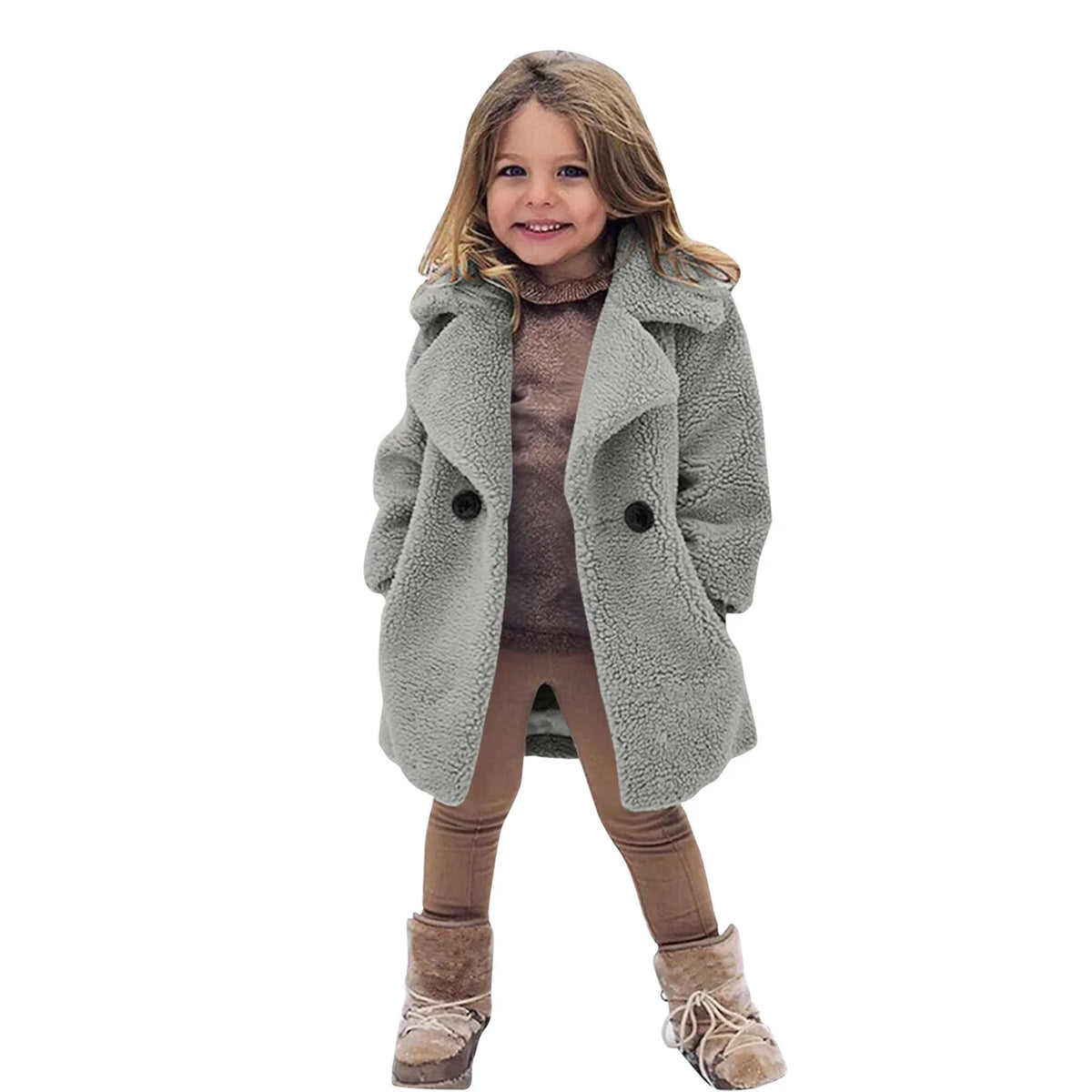 Lamb Fleece Girls Jacket Autumn Winter New Girls Long Style Solid Color Thick Warm Lapel Windbreaker For 2-6Y Girls Overcoat