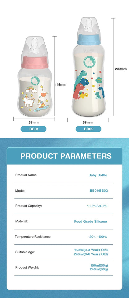 MAMIJOY 2PCS 150/240ML Baby Bottle Milk Bottle Anti-drop Heat-resistant Newborn Bottle Newborn Feeding Supplies BPAFREE BB01/02