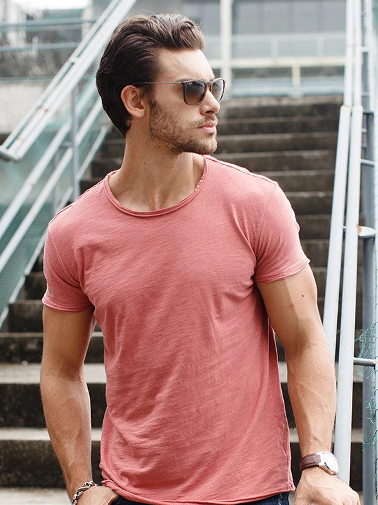 Quality 100% Cotton Men T-shirt Fashion Cut Design Slim Fit Soild Men's t-shirt Tops Tees Brasil Short Sleeve T Shirt For Men