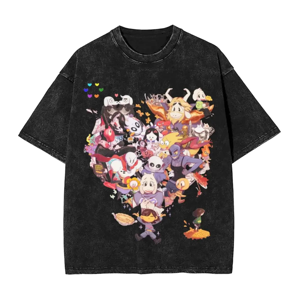Washed Cartoon T Shirts Undertale Dog Pocket Graphic T-Shirts Cotton Loose Streetwear Short Sleeve Tee Shirt Men Women Clothing