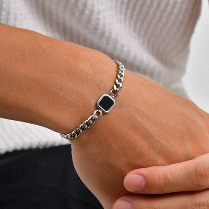 Fashion Chic Square Acrylic Charm Bracelet, Silver Gold Color Stainless Steel Twist Chain Bracelet, Minimalist Jewelry for Men