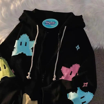 New Five-pointed Star Cartoon Hooded Girls' Appliquéd Pullover Hoodie Jacket Woman Sweatshirts