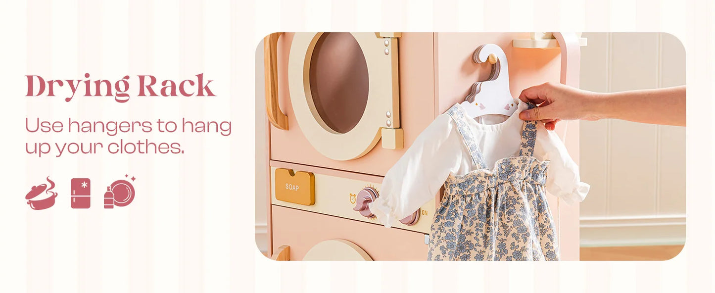 Robotime Robud Kids Corner Kitchen Playset Wooden Play Kitchen Set with Realistic Sound Pretend Play Gift for Boys Girls Pink