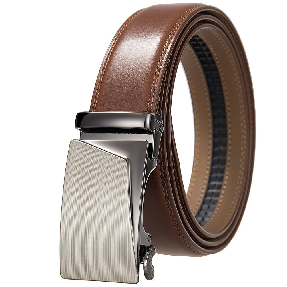 Men's Leather Belt - Genuine Brown Leather With Automatic Buckle | Business Casual