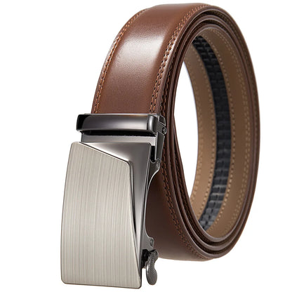 Men's Leather Belt - Genuine Brown Leather With Automatic Buckle | Business Casual