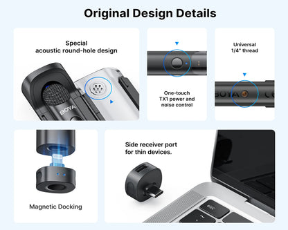 BOYA BOYA Magic Professional Wireless Lapel Microphone Shotgun/Desktop/Handheld Mic for iPhone Android Camera PC Video Recording