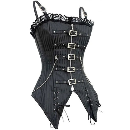 Sexy Women Gothic Corset & Bustier Striped Zip Buckled Steampunk Overbust Corselet Top Vest Punk Rock Style Clothes