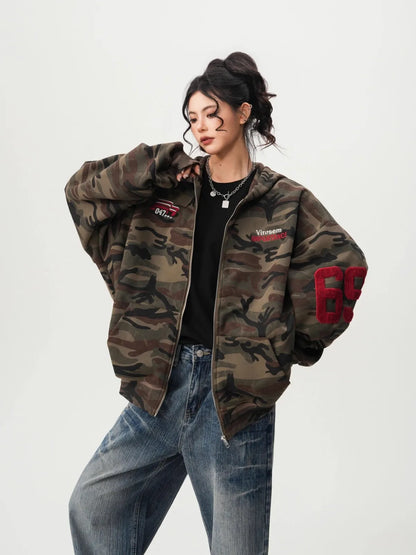 American High Street Camouflage Open Cardigan Hoodie For Men Women Spring Autumn Fashion Couple Zipper Jacket Loose Streetwear