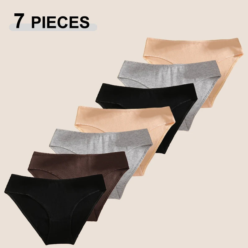 7Pcs Cotton Breathable Panties Women Comfortable Underwear Seamless Low Waist Underpants Fashion Girls Solid Color Sexy Lingerie