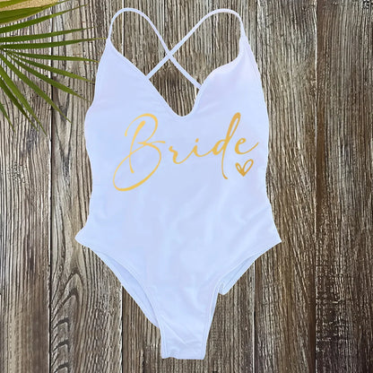 Pink Gold Print One Piece Swimsuit Team Bride Love Sexy Bathing Suit Padded Swimwear Women Bikini Bachelor Party Swim Beachwear